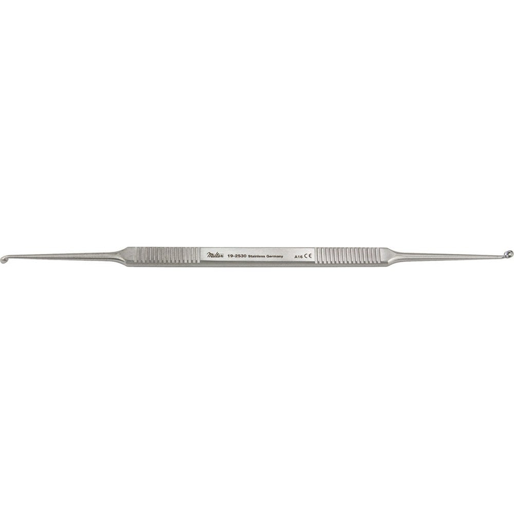 MILTEX HOUSE Curette, 6" (152mm), Strong Angle, Oval Cups, 2.25mm x 3mm and 2mm x 2.5mm. MPN: 19-2530