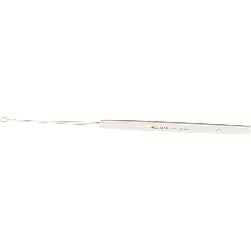 MILTEX SHAPLEIGH Ear Curette, 6" (15.2 cm), large size, serrated loop. MPN: 19-302