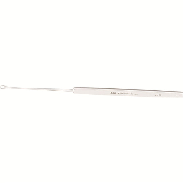 MILTEX SHAPLEIGH Ear Curette, 6" (15.2 cm), large size, serrated loop. MPN: 19-302