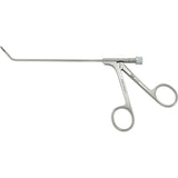 MILTEX Frontal Sinus Recess Giraffe Forceps, 5-1/2" shaft, 2 X 4 mm, 45 degrees horizontal jaws, luer lock port/cleaning. MPN: 20-1012