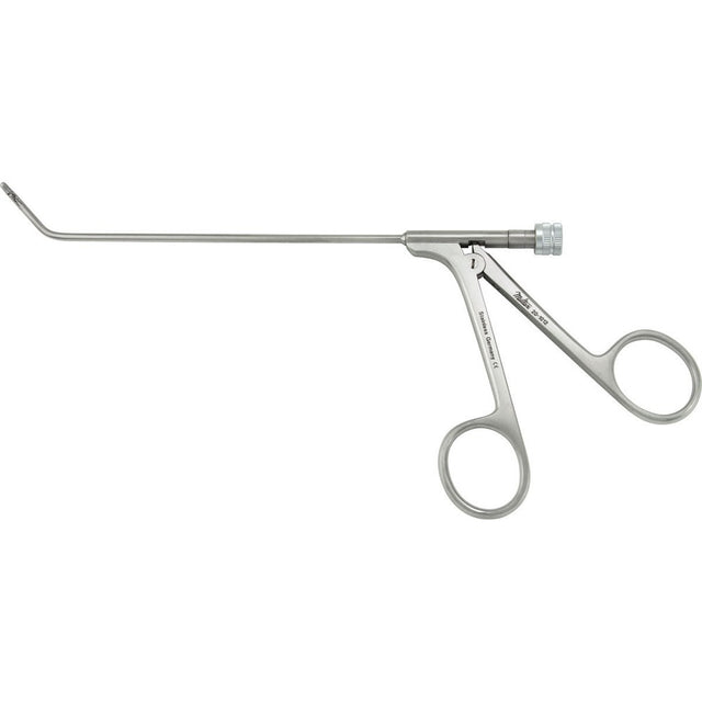 MILTEX Frontal Sinus Recess Giraffe Forceps, 5-1/2" shaft, 2 X 4 mm, 45 degrees horizontal jaws, luer lock port/cleaning. MPN: 20-1012