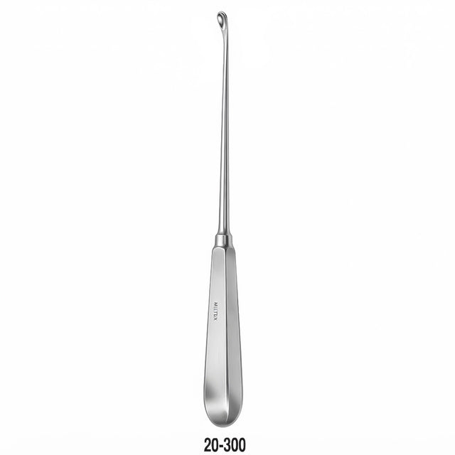 MILTEX HALLE Ethmoid Curette, 8-1/2" (21.6 cm), stainless oval cup on malleable copper shaft. MPN: 20-300