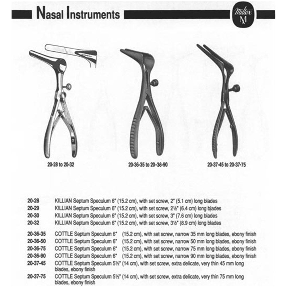 MILTEX COTTLE Septum Speculum, 5-1/8" (130mm), 3-1/2" (90mm) long narrow tapered blades, hinged double spring, side adjusting screw, Ebony Finish. MPN: 20-36-90 - Image 2