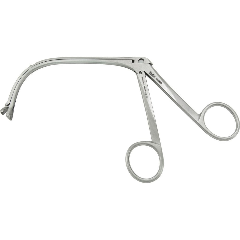 MILTEX KING Adenoid Punch Forceps, 4-11/32" (11 cm) shaft, no. 1, triangular, 6 mm upper jaw 7 mm lower basket, strong curve. MPN: 20-930
