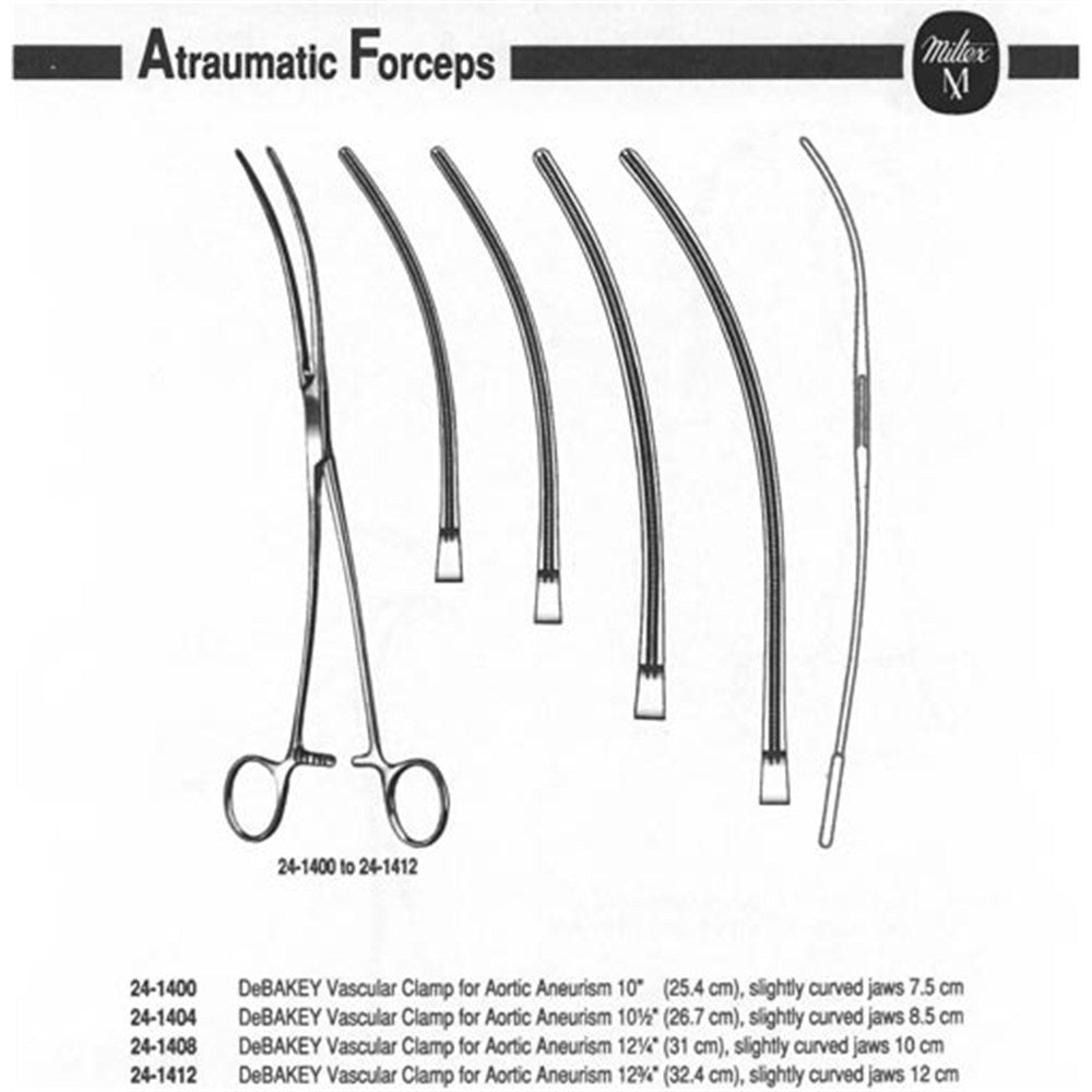 MILTEX DEBAKEY Aortic Aneurysm Clamp, 10" (25.4 cm), slightly curved jaws 7.5 cm. MPN: 24-1400 - Image 2