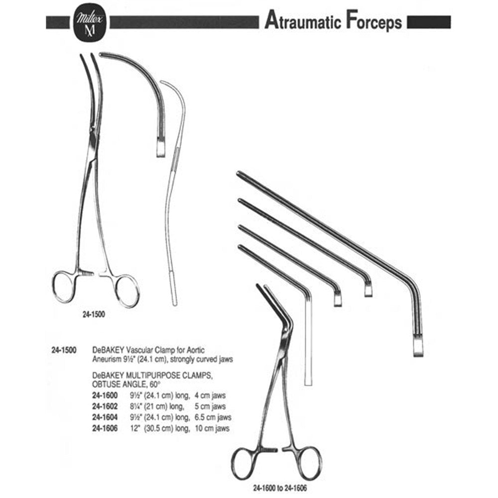 MILTEX DEBAKEY Multipurpose Clamp, 60 degree angle, 9-1/2" (24.1 cm), 4 cm jaws. MPN: 24-1600 - Image 2