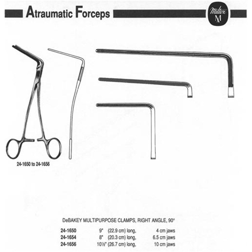 MILTEX DEBAKEY Multipurpose Clamp, 90 degree angle, 9" (22.9 cm), 4 cm jaws. MPN: 24-1650 - Image 2