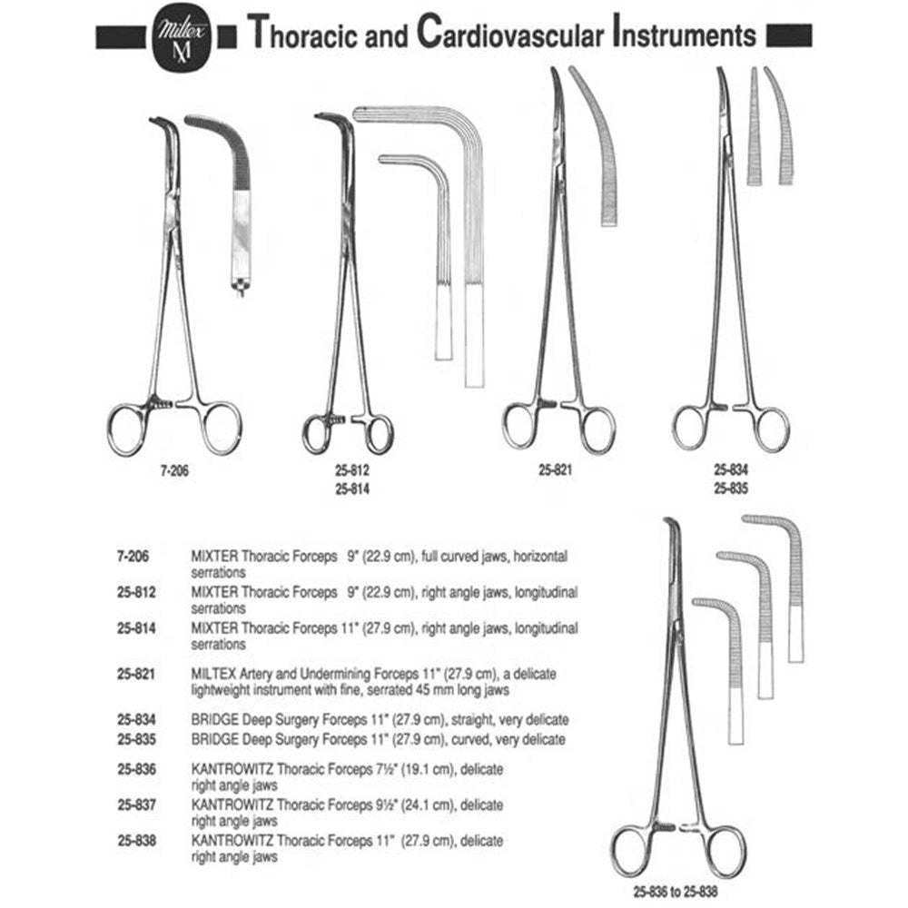 MILTEX MIXTER Thoracic Forceps, 9" (230mm), Longitudinal Serrations, 70 Degree Angled Jaws. MPN: 25-812 - Image 3