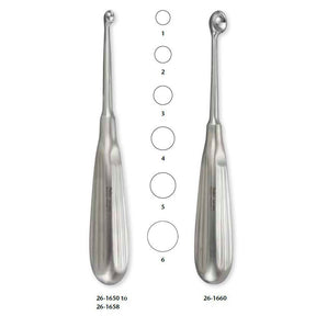 MILTEX BRUNS Bone Curette, 6-3/4" (169mm), Round Cup, 8.3mm Diameter, Size 2. MPN: 26-1652