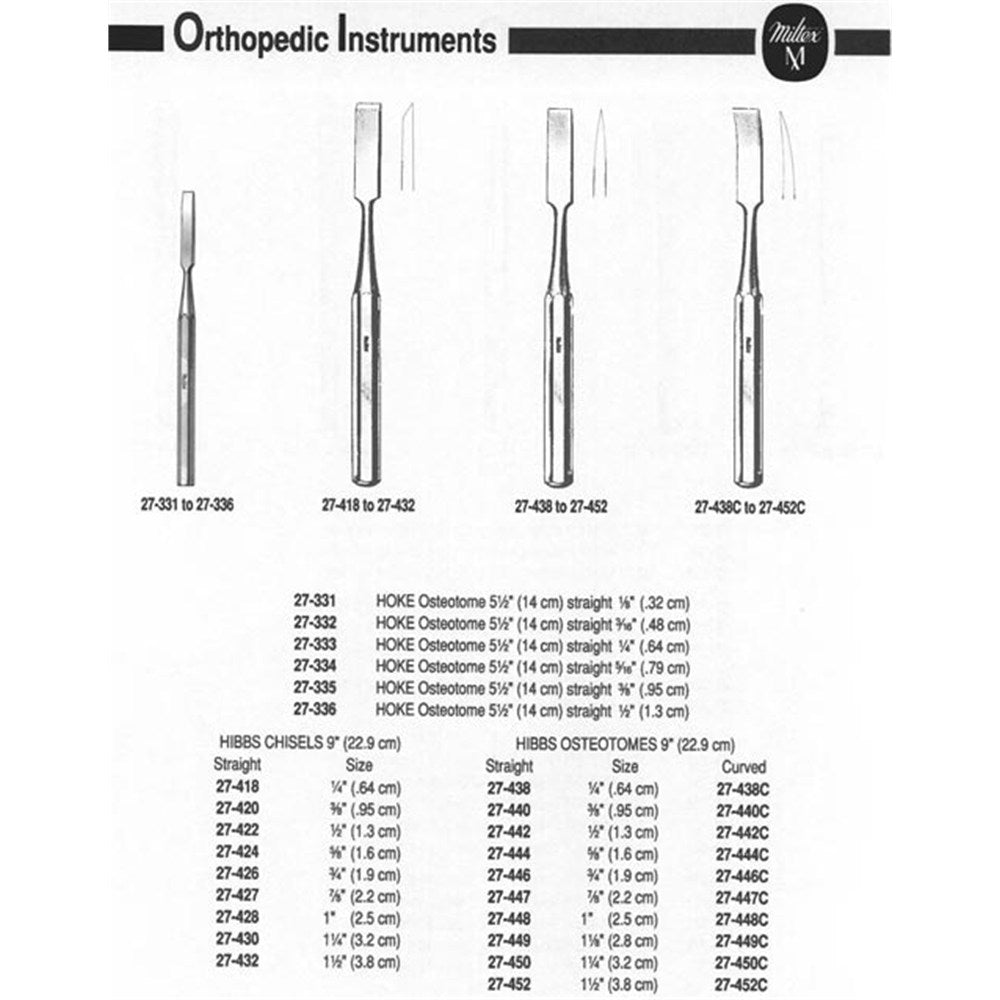 MILTEX HIBBS Osteotome, 9-1/2" (243mm), Straight, 25mm Wide Blade. MPN: 27-448 - Image 2