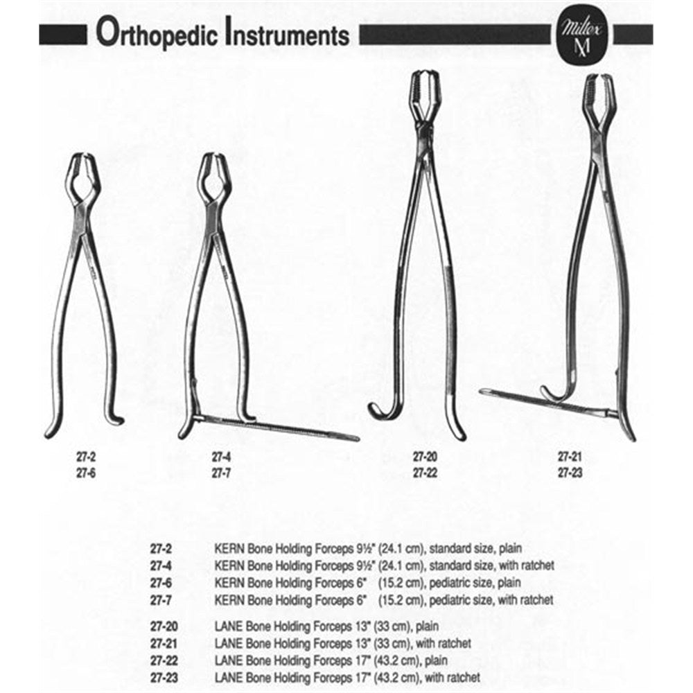 MILTEX KERN Bone Holding Forceps, 6" (15.2cm), pediatric size, with ratchet. MPN: 27-7 - Image 2