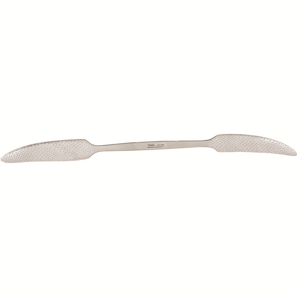 MILTEX PUTTI Bone Rasp, 10-1/2" (26.7 cm), flat ends, one side curved on flat, other one curved sideways. MPN: 27-700
