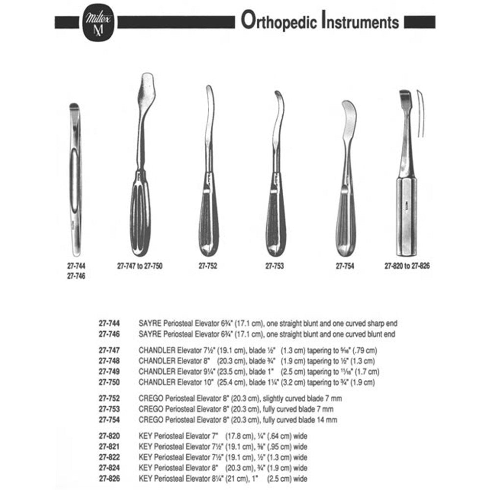 MILTEX CHANDLER Bone Elevator, 7-1/2" (19.1 cm), blade 1/2" (1.3 cm) tapering to 5/16" (.79 cm). MPN: 27-747 - Image 2