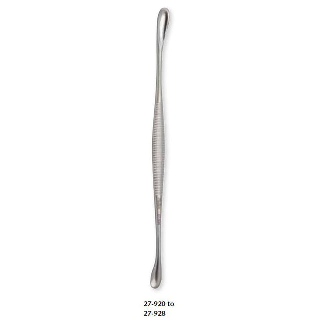 MILTEX VOLKMAN Bone Curette 7-3/4" (197mm), Double-Ended, Oval and Round Cup, 9.1x16.5mm and 11mm diameter. MPN: 27-928