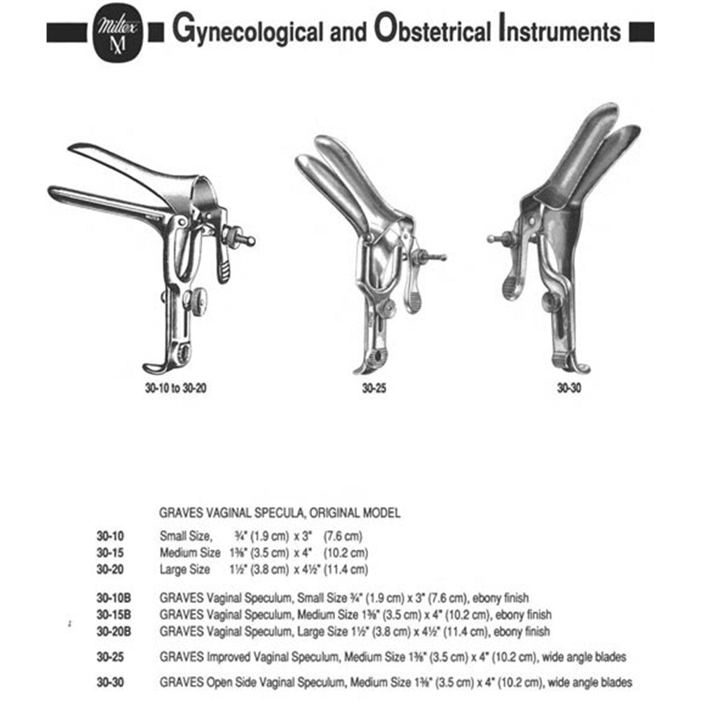 MILTEX GRAVES Improved Vaginal Speculum, medium size, 1-3/8" (3.5 cm) X 4" (10.2 cm), wide angle blades. MPN: 30-25 - Image 2