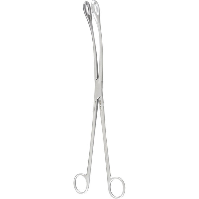 MILTEX KELLY Sponge or Placenta Forceps, 12-1/2" (31.8 cm), serrated ring jaws, slightly curved. MPN: 30-2505