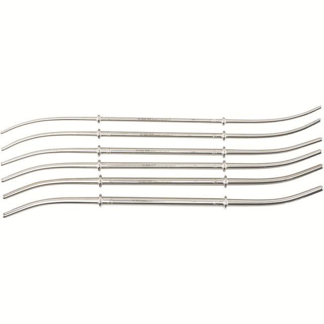 MILTEX HANK Uterine Dilators, 10-1/2" (265mm), Double-Ended, Set of 6: 11-12 Fr. (3.6-4mm) to 21-22 Fr. (7-7.3mm), Canvas Roll. MPN: 30-500