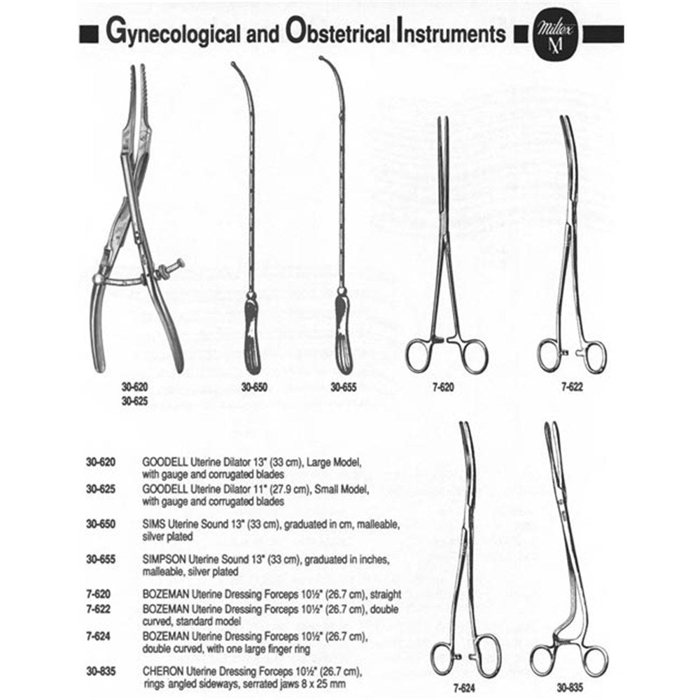 MILTEX CHERON Uterine Dressing Forceps, 10-1/2" (26.7 cm), rings angled sideways, serrated jaws 8 X 25 mm. MPN: 30-835 - Image 2