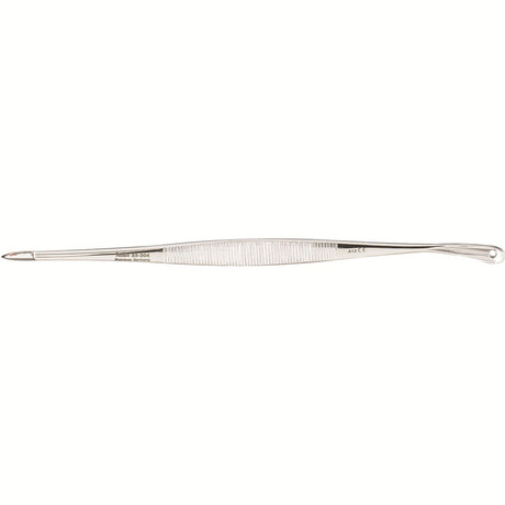 MILTEX SAALFELD Comedone Extractor, 5-3/4" (147mm), Double-Ended, Spoon End 5.1mm wide, Acne Lancet End 2.8mm wide. MPN: 33-204