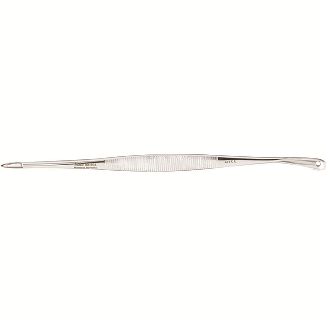 MILTEX SAALFELD Comedone Extractor, 5-3/4" (147mm), Double-Ended, Spoon End 5.1mm wide, Acne Lancet End 2.8mm wide. MPN: 33-204