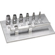 MILTEX KEYES Dermal Punch Set, 3-1/4" (83mm), Handle, 6 Punch Heads, Sizes 2, 3, 4, 5, 6, & 7 mm, and Rack. MPN: 33-30