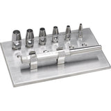 MILTEX KEYES Dermal Punch Set, 3-1/4" (83mm), Handle, 6 Punch Heads, Sizes 2, 3, 4, 5, 6, & 7 mm, and Rack. MPN: 33-30