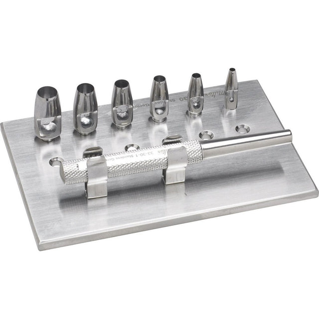 MILTEX KEYES Dermal Punch Set, 3-1/4" (83mm), Handle, 6 Punch Heads, Sizes 2, 3, 4, 5, 6, & 7 mm, and Rack. MPN: 33-30