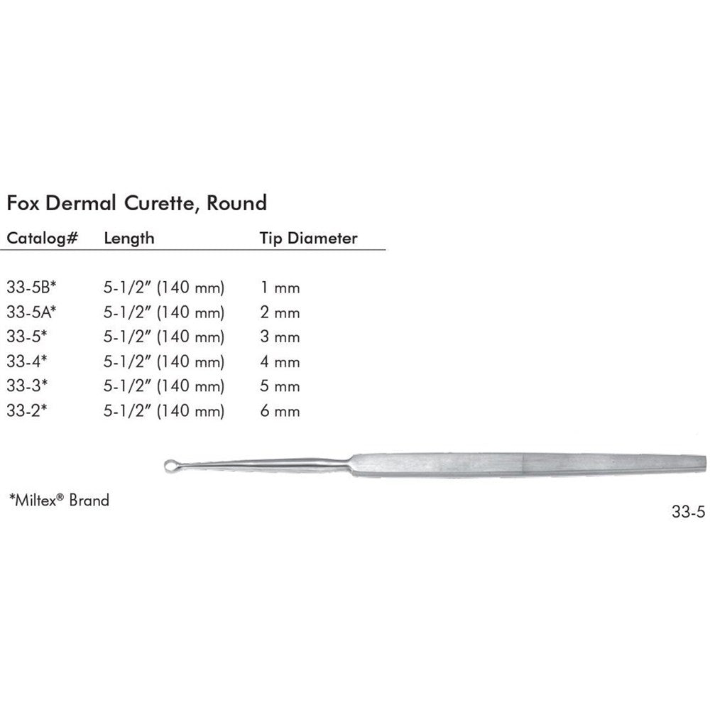 MILTEX FOX DERMAL Curette, 5-5/8" (142mm), round, 3mm diameter. MPN: 33-5 - Image 2