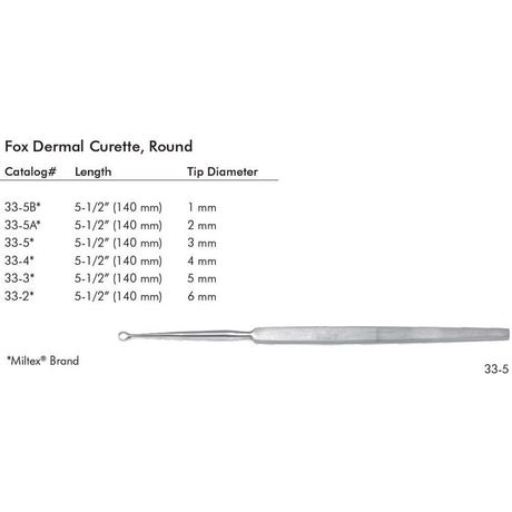 MILTEX FOX DERMAL Curette, 5-5/8" (142mm), round, 1mm diameter. MPN: 33-5B - Image 2