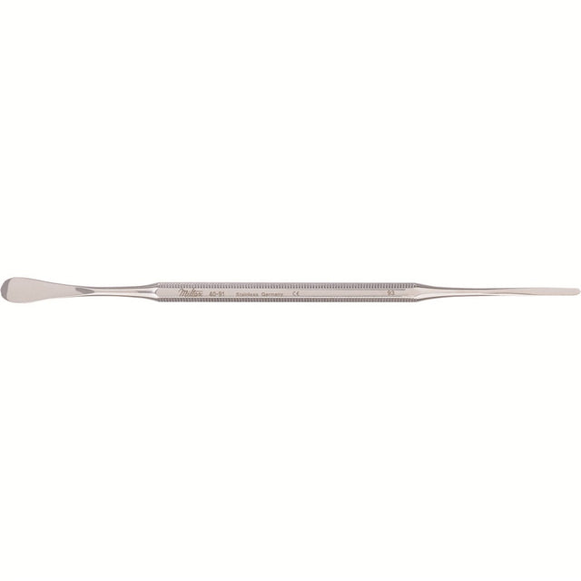 MILTEX Spatula & Packer, 5-7/8" (150mm), double-ended, 7.5mm wide oval spatula and 2mm wide packer. MPN: 40-91