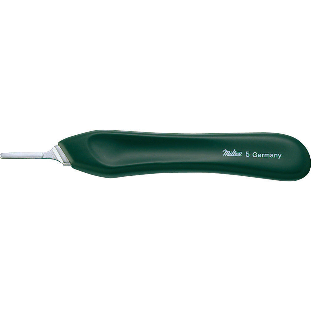 MILTEX no. 5 Knife Handle, 5" (126mm), Green Plastic with Stainless Tip, Fits Blade Sizes 10, 11, 12, 12B, 15 & 15C. MPN: 4-18