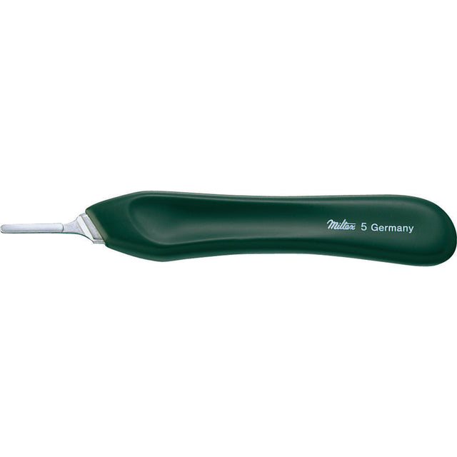 MILTEX no. 5 Knife Handle, 5" (126mm), Green Plastic with Stainless Tip, Fits Blade Sizes 10, 11, 12, 12B, 15 & 15C. MPN: 4-18