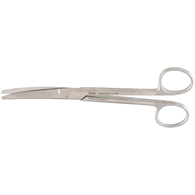 MILTEX Serratex-MAYO Dissecting Scissors, 6-3/4" (17.1 cm), curved, one serrated blade. MPN: 5-134