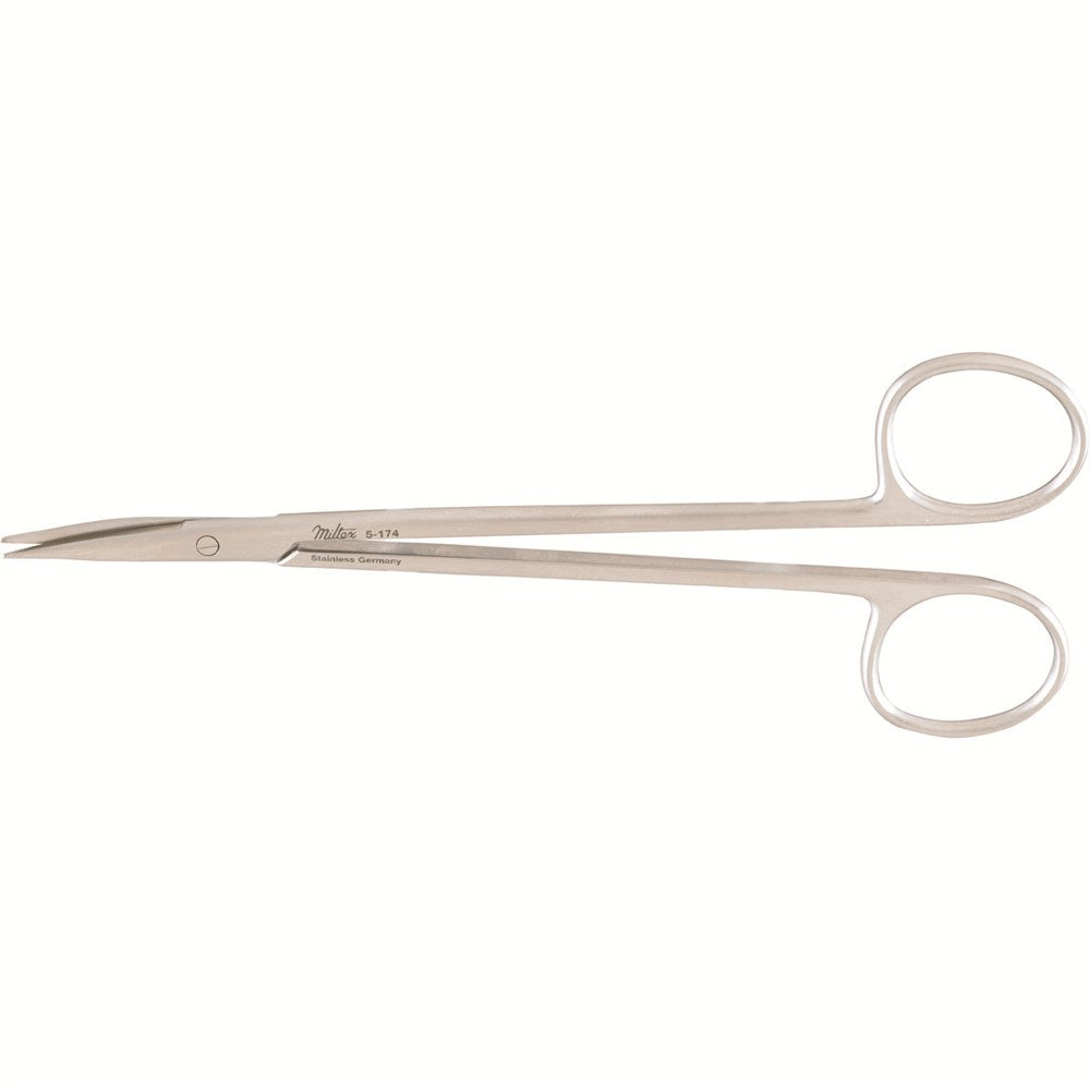 MILTEX REYNOLDS Dissecting Scissors, 6" (155mm), curved, tenotomy type dissecting tips, one serrated blade. MPN: 5-174