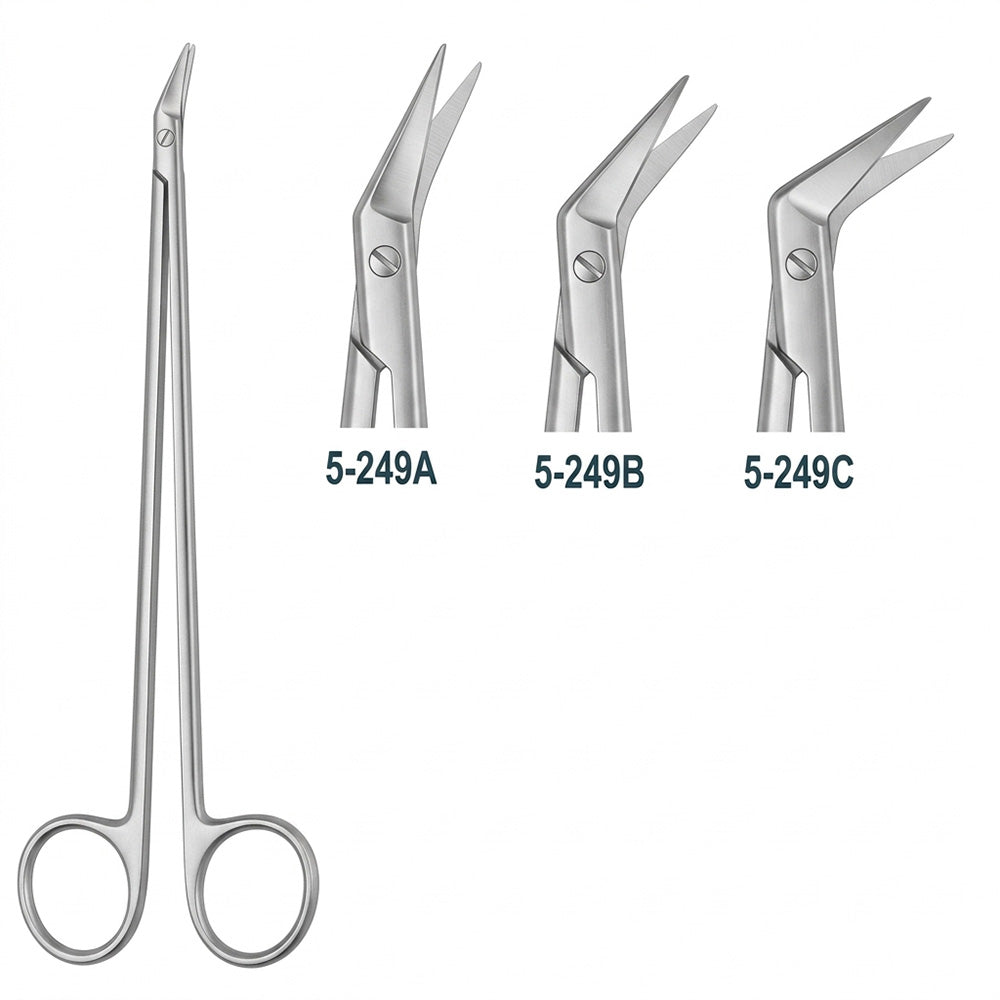 MILTEX POTTS-SMITH Scissors, 7" (17.8 cm), delicate, angled on side 60 degrees, 13 mm blades. MPN: 5-249C