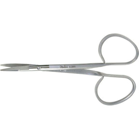 MILTEX KAYE Fine Dissecting (Blepharoplasty) Scissors, 4-1/4" (107mm), Curved, One Serrated Blade, ribbon type. MPN: 5-263