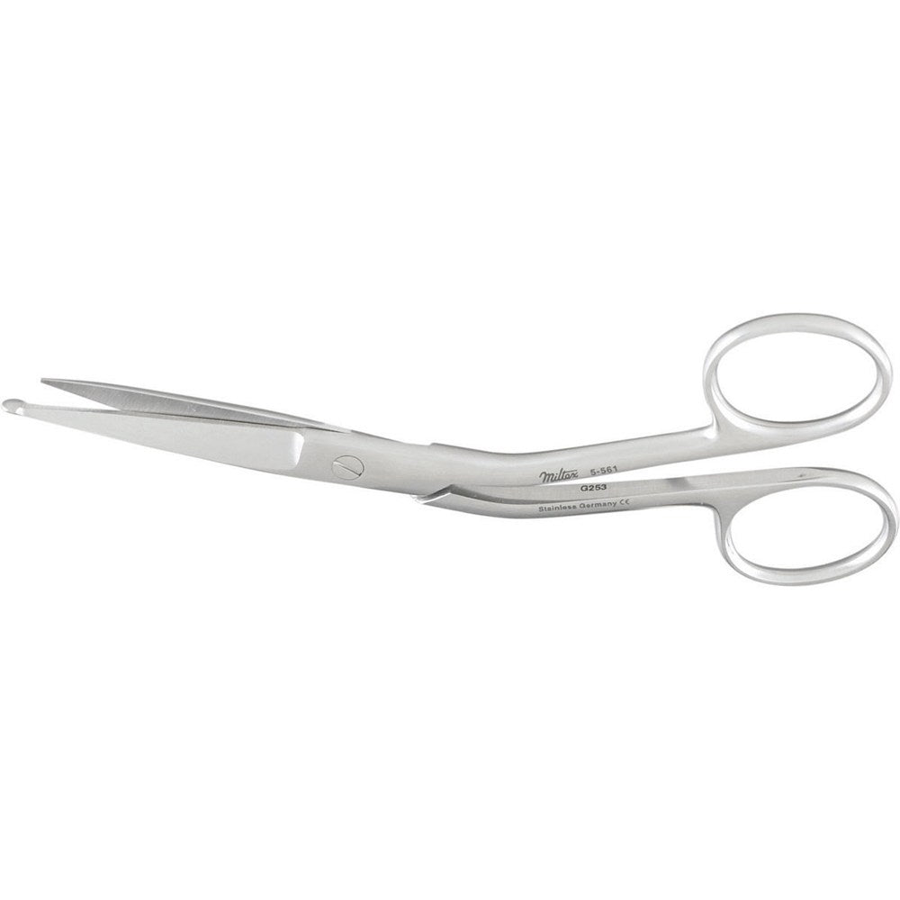 MILTEX KNOWLES Bandage Scissors, 5-1/2" (140mm), shank angled on side, serrated blade. MPN: 5-561