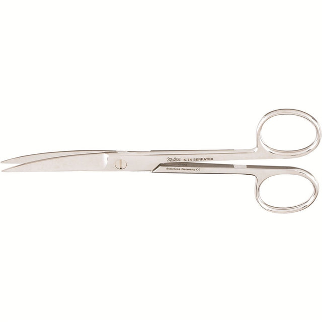MILTEX Standard Pattern Serratex Operating Scissors, curved, 5-1/2", one serrated edge, sharp-sharp points. MPN: 5-74