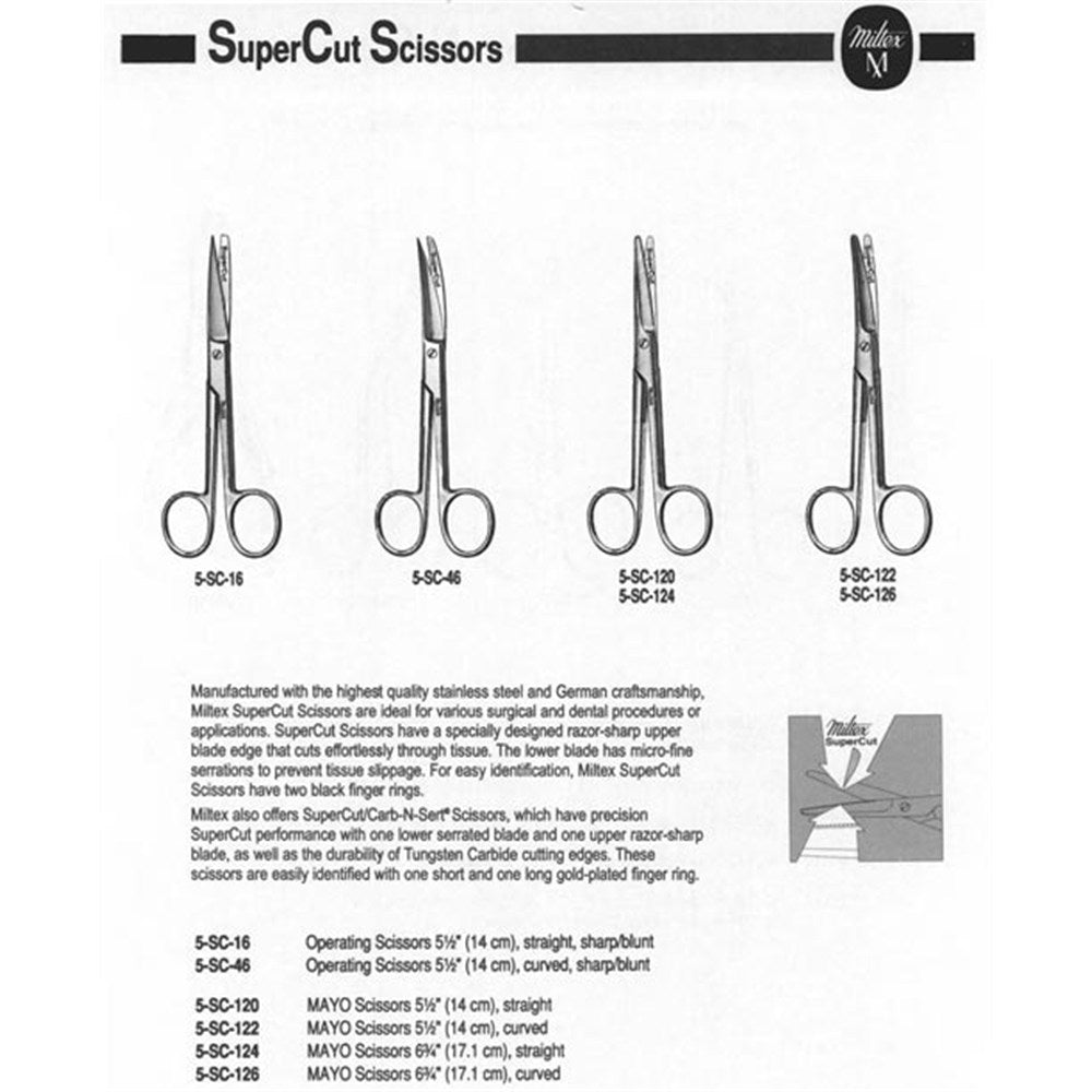 MILTEX MAYO Scissors, 5-3/4" (145mm), SuperCut, curved, one serrated blade. MPN: 5-SC-122 - Image 2