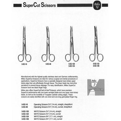 MILTEX MAYO Scissors, 5-3/4" (145mm), SuperCut, curved, one serrated blade. MPN: 5-SC-122 - Image 2
