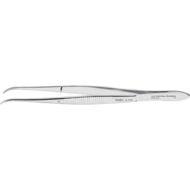 MILTEX Dressing Forceps, 5" (127mm), Curved, Serrated, Narrow Tips. MPN: 6-100