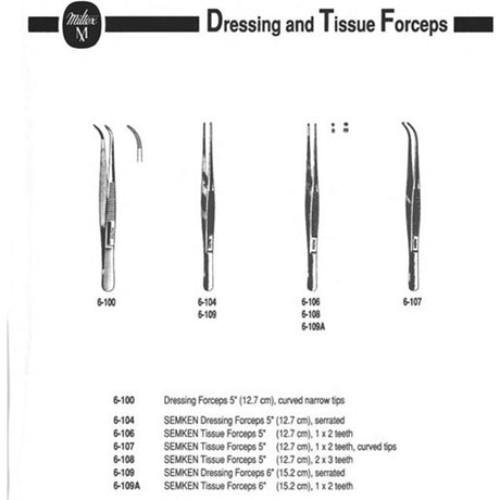 MILTEX SEMKEN Tissue Forceps, 5" (127mm), 1 X 2 teeth. MPN: 6-106 - Image 2