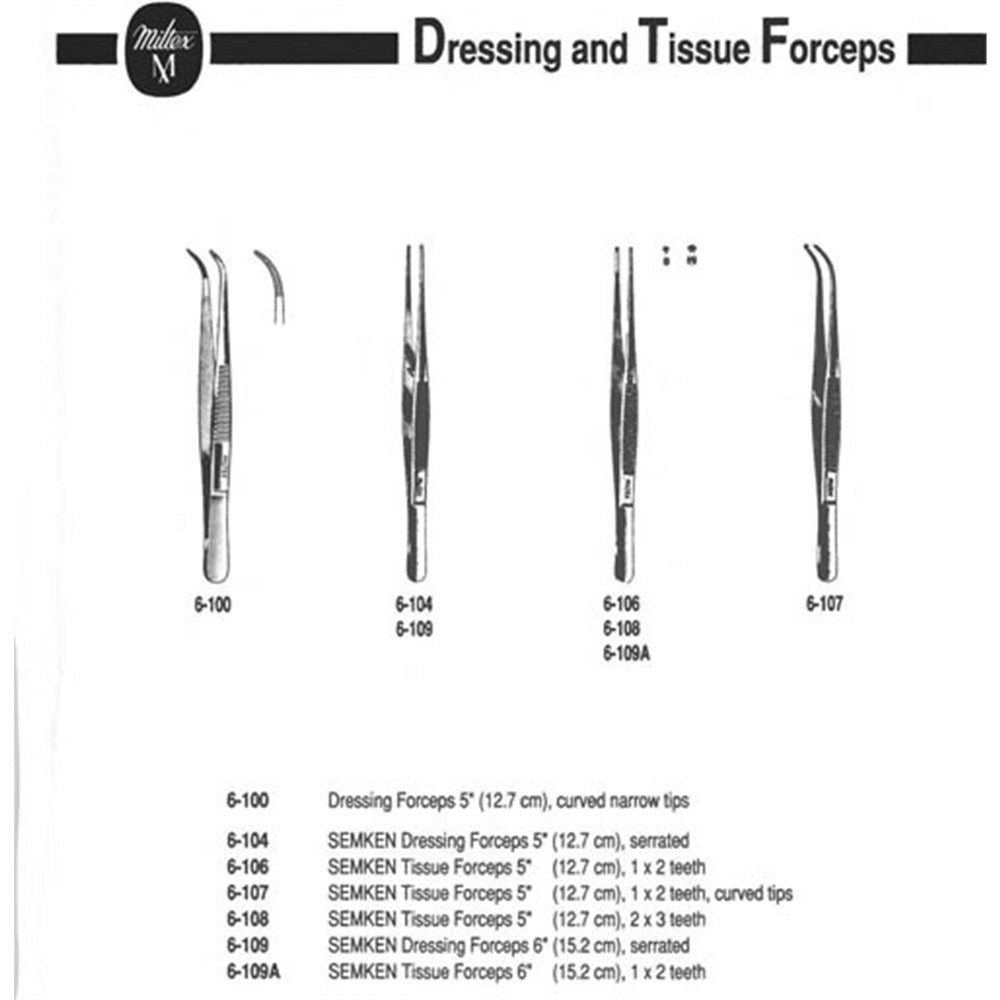 MILTEX SEMKEN Dressing Forceps, 6" (151mm), serrated. MPN: 6-109 - Image 2