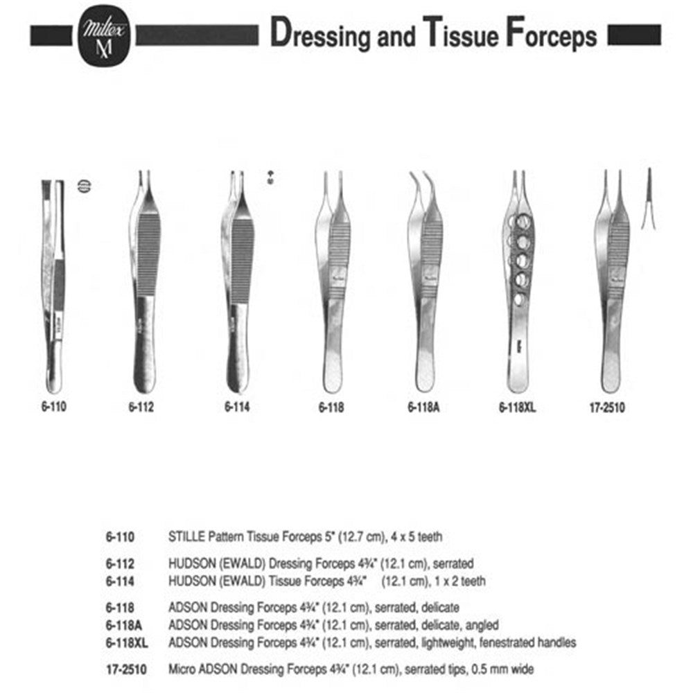 MILTEX ADSON Dressing Forceps, 4-3/4" (120mm), delicate, serrated. MPN: 6-118 - Image 2