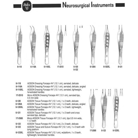 MILTEX ADSON Tissue Forceps, 4-3/4" (119.5mm), 1 x 2 teeth, lightweight fenestrated handles. MPN: 6-120XL - Image 5