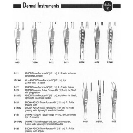 MILTEX ADSON Tissue Forceps 4-3/4" (120mm), delicate, cross serrated tips, 1 x 2 teeth. MPN: 6-121 - Image 5