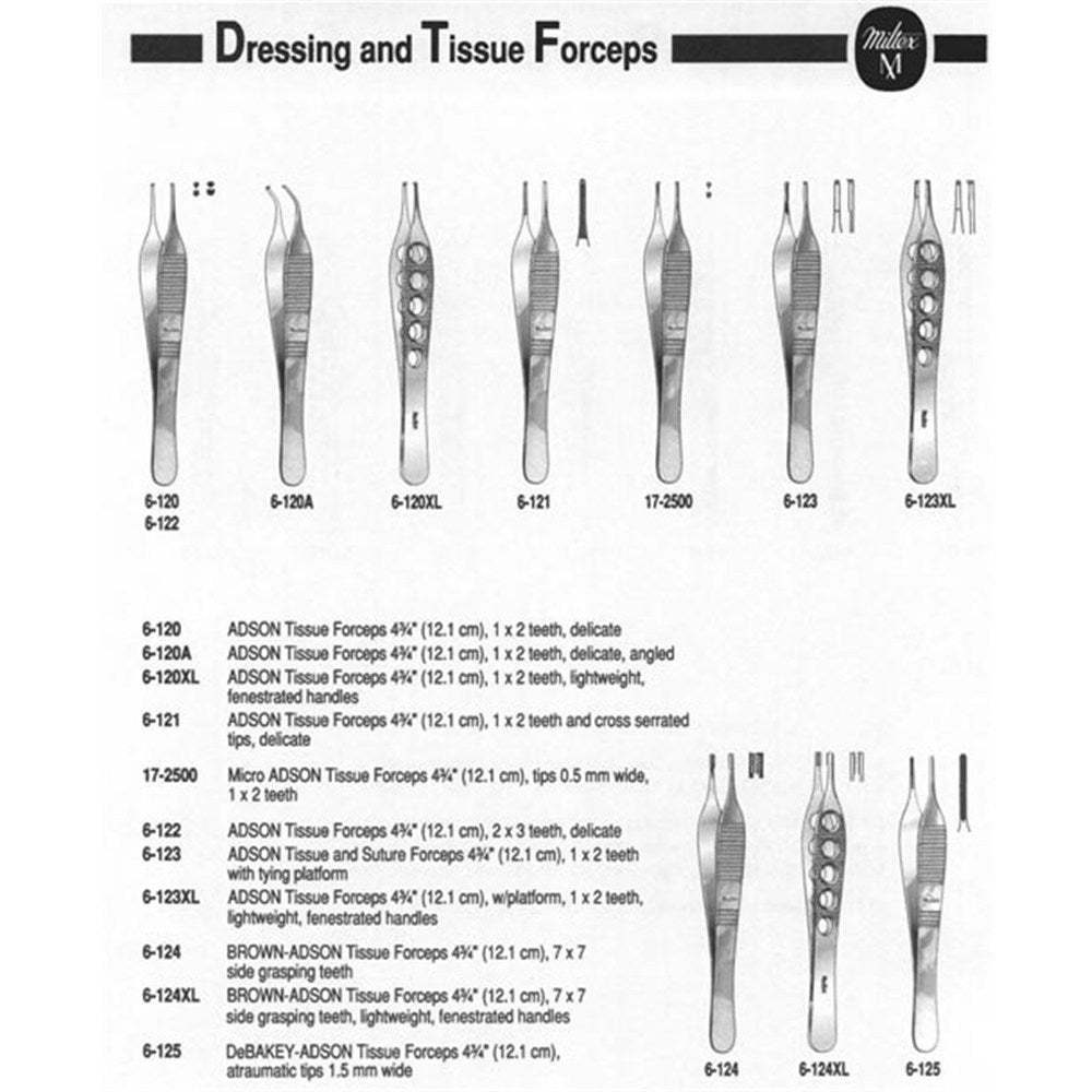 MILTEX ADSON Tissue Forceps, 4-3/4" (121mm), delicate, 2 x 3 teeth. MPN: 6-122 - Image 2