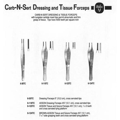 MILTEX ADSON Tissue Forceps, 4-3/4" (121mm), Tungsten Carbide, 1 x 2 Teeth, Tying Platform. MPN: 6-123TC - Image 2