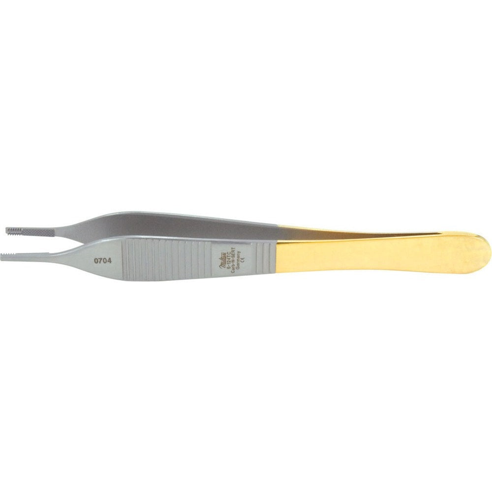 MILTEX BROWN-ADSON Tissue Forceps, 4-3/4" (122mm), Tungsten Carbide, 7 x 7 grasping teeth, Cross Serrated Tying Platform. MPN: 6-124TC