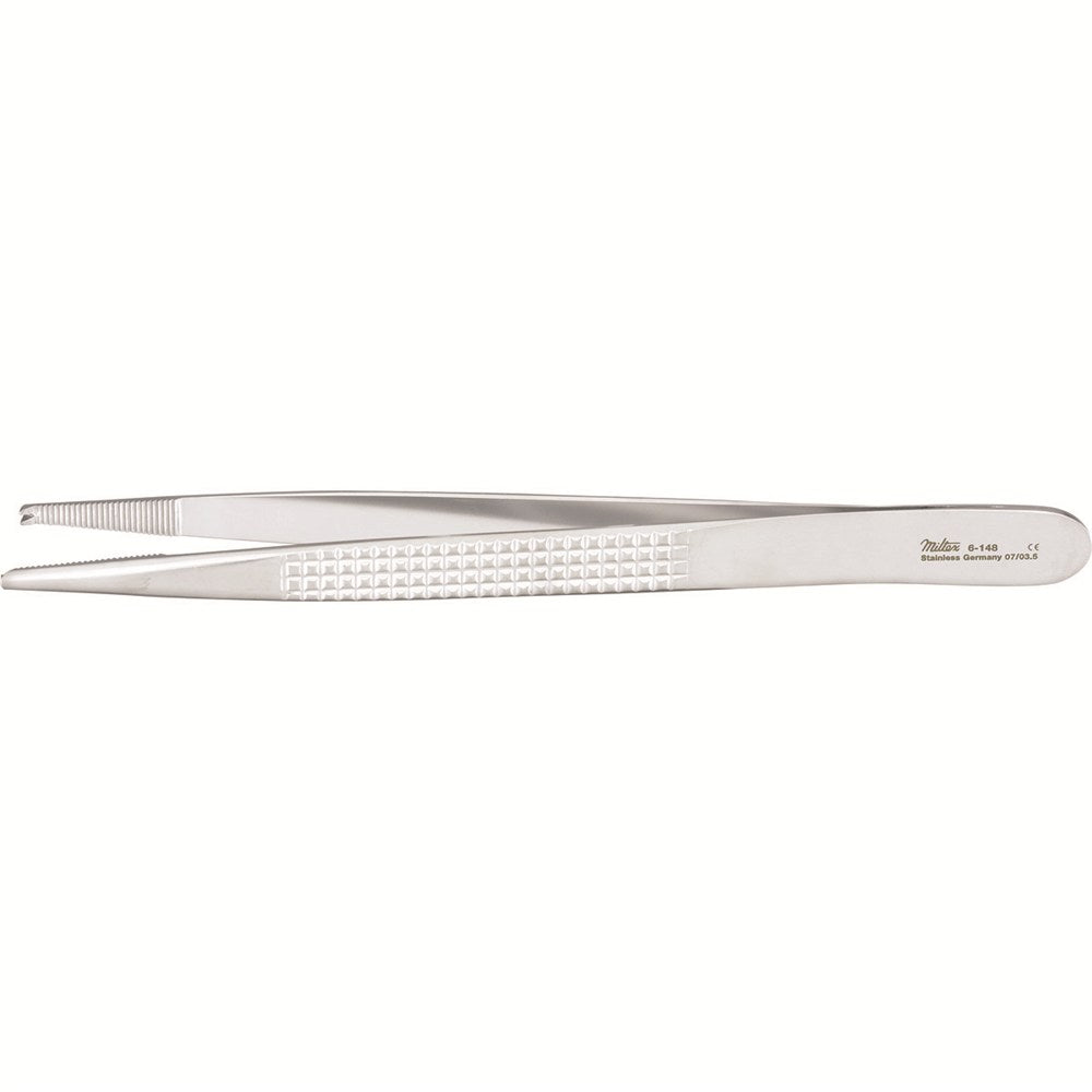 MILTEX BONNEY Tissue Forceps, 6-3/4" (172.5mm), straight, serrated tips, 1 X 2 teeth. MPN: 6-148